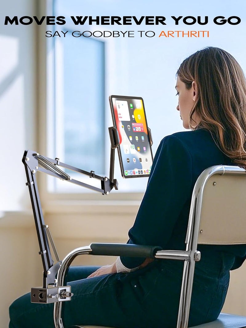 CACENCAN Tablet Stand, Tablet Mount Adjustable with Clamp for Round tube, Universal Flexible Tablet Holder with 360 Degree Rotation for iPad/iPhone/iPad Pro/N-Switch,or Other 4.5~13.5 Inches Devices (Black) - Image 3